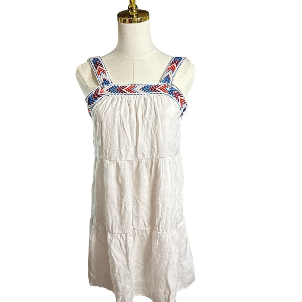 Blue Rain Embroidered White Tiered Dress Size 12 Blue Orange Burgundy